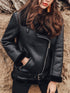 Damen Oversize Streetwear-Mantel mit dickem Kunstfell-Futter, Gürtel und Reißverschluss - Schwarz, ideal für Herbst und Winter, weiche Außenjacke